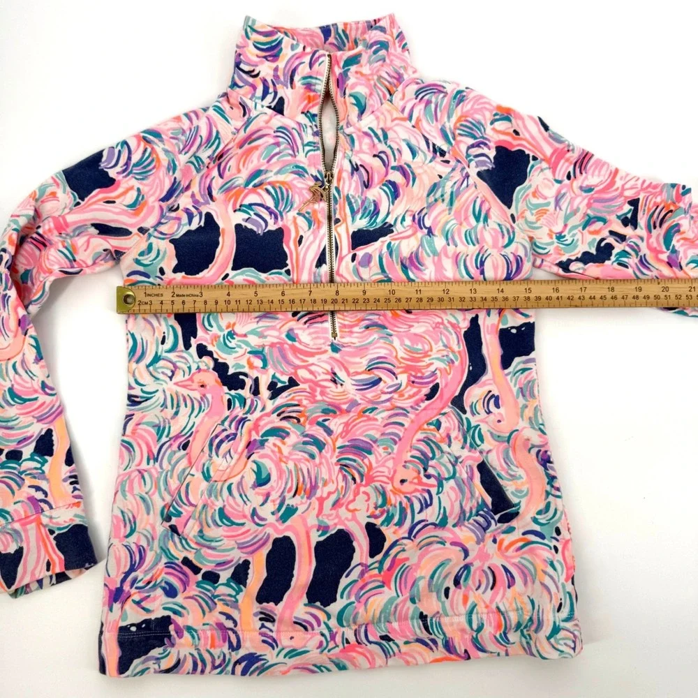 Lilly Pulitzer XXS Skipper Popover Gimme Some Leg Flamingo UPF 50 Terry Half Zip
